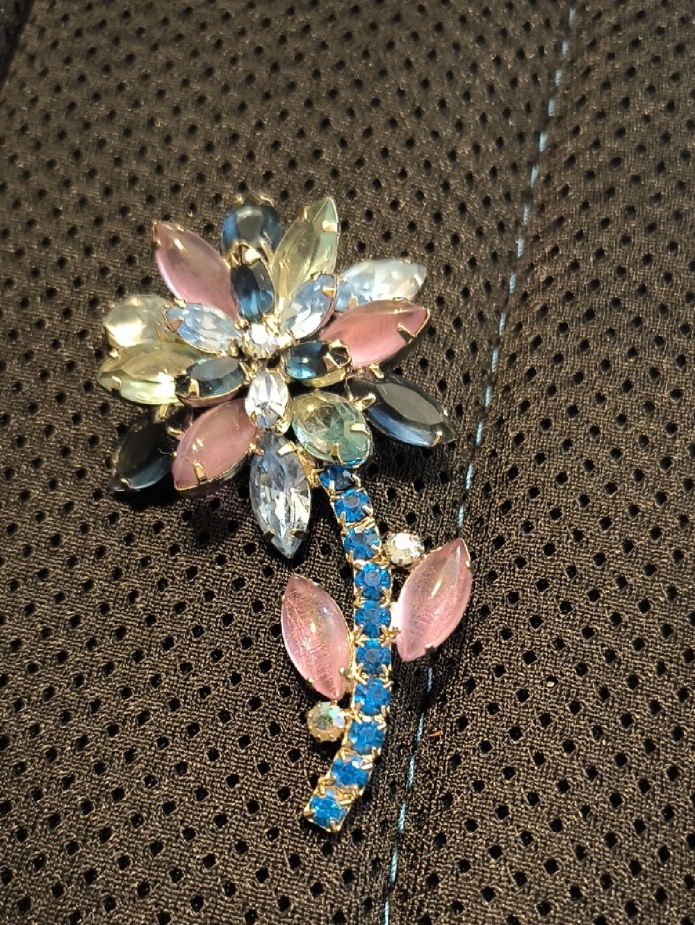 Hand Crafted Pink & Blue Floral Crystal Brooch